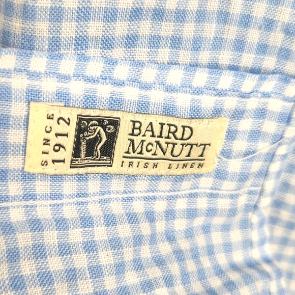 Brooks Brothers Regent Gingham Irish Linen Long Sleeve LARGE Baird McNutt Blue - Picture 6 of 7